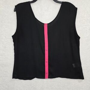 Bongo Y2K Women's Black Sleeveless Button-Up Top With Pink Bow Detail Size Large